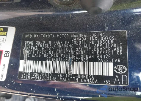 2010 Toyota Matrix из США, поврежденный, VIN 2T1KU4EE4AC279985